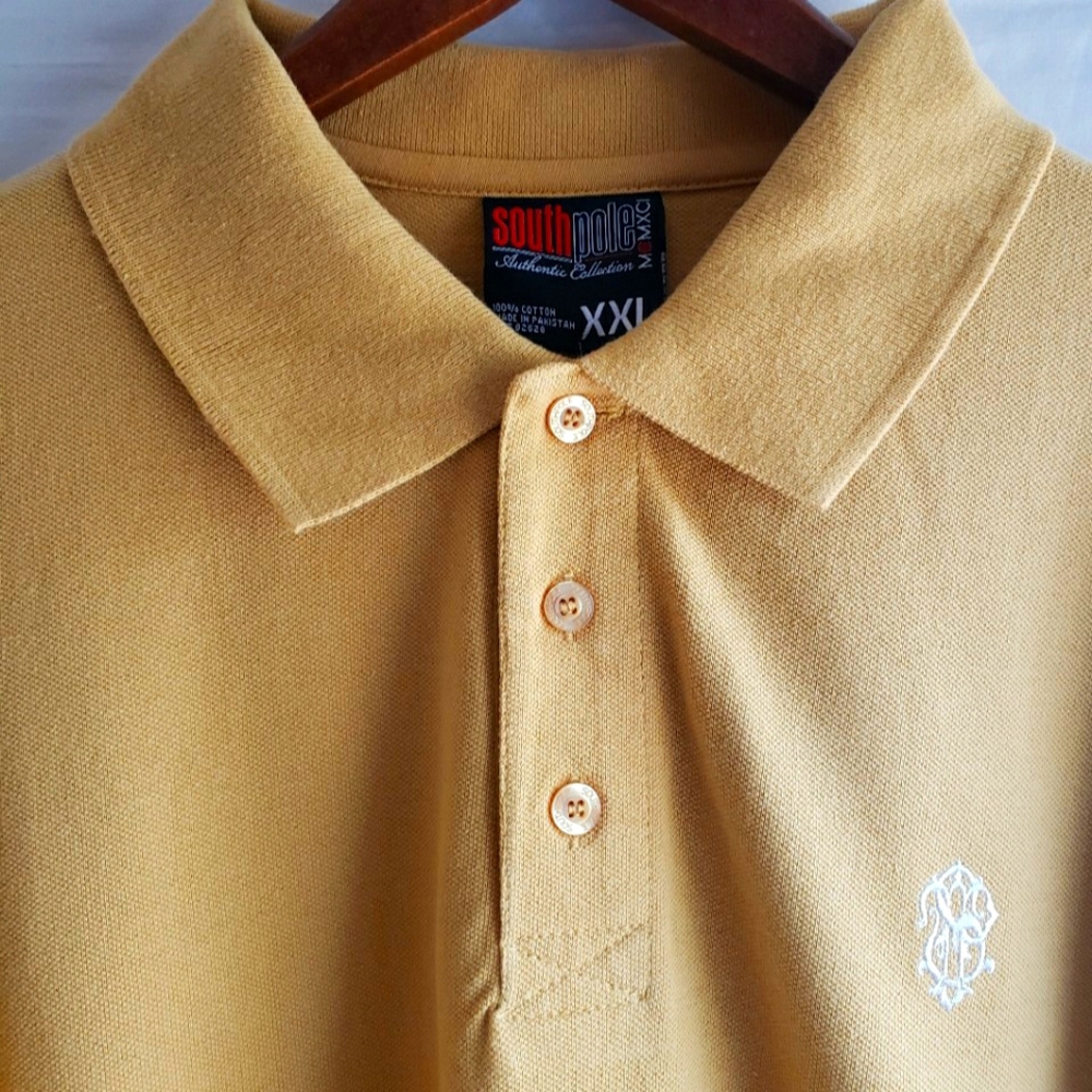 Southpole Embroidered Polo Shirt Mens 2XL Yellow Short Sleeve Cotton New